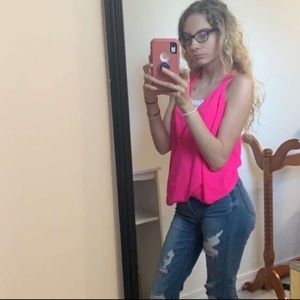 Hot pink low cut shirt